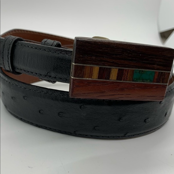 VINTAGE INLAY WOODEN & TURQUOISE BUCKLE AND OSTRICH BELT 26‌‌‌‌‌ main image 5